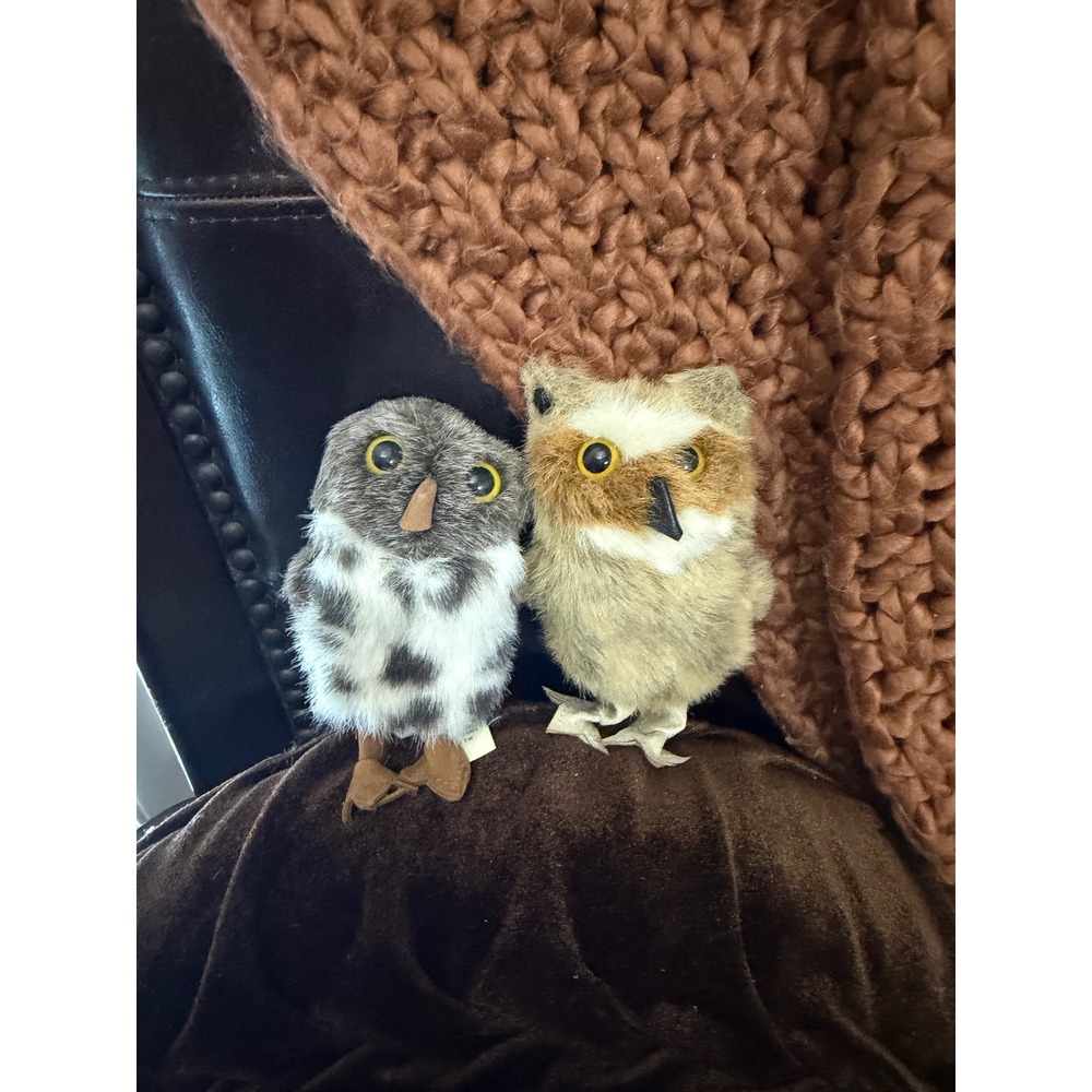 Folkmanis Owl Finger Puppet Set of 2 Grey Spotted and Tan Plush Bird Toys